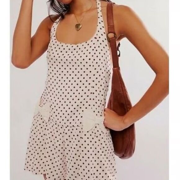 Free People High Strung Romper-Ivory/Burgundy Polka Dot NWOT - Picture 2 of 7